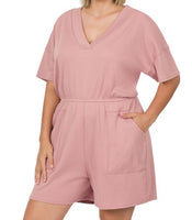 Plus Size Rose V Neck Romper